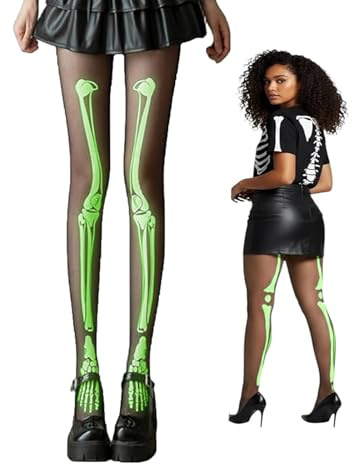 Diyxisk Strumpfhose Halloween Damen B Stil Lumineszenz Halloween KostüM Damen 40–100 kg Furcht Strumpfhose Schwarz Sexy Strumpfhosen Muster für Erwachsene Karneval Mottoparty