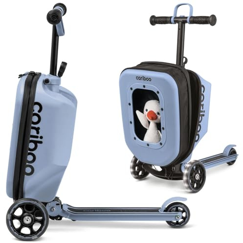 Cariboo Roller Kinder Scooter mit Koffer Mit 3 Rädern Ab 2 Jahren 2in1 Dreirad Klappbar Höhenverstellbar Bis 50 kg Handgepäck iTravel Blau