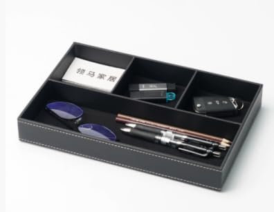 Regerly Vide Poche En Faux Cuir Noir à 4 Compartiments, Plateau Vide Poche En Faux Cuir Organisateur De Tiroir Chevet Et Bureau à 4 Compartiments pour Pièces De Monnaie Bijoux Clés Montre(Noir)