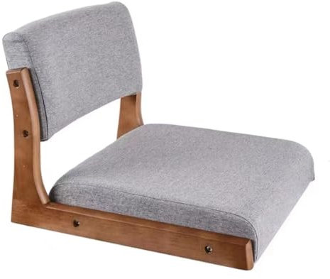 Chaise de fenêtre style japonais en bois massif avec dossier, tissu chanvre coton, design noyer