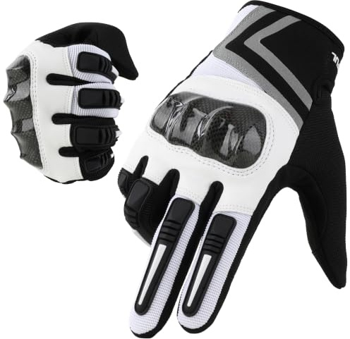 WTACTFUL Gants de Moto Tactiles Unisexe - Protection Renforcée Paume/Doigts pour Scooter, VTT, Motocross - Toutes Saisons Blanc XL