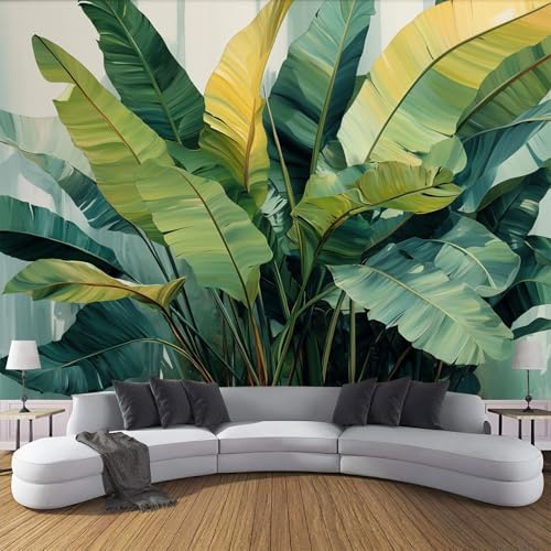 CDXNORA Papier Peint Panoramique Plantes Tropicales 200×140 cm Poster Geant Mural 3D,Feuilles De Bananier Denses Tapisserie Photo Peinture Murale, Papier Peint en soie Vert