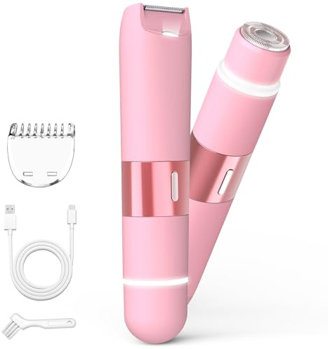 Bikini Trimmer for Women, Dual Head Electric Razors, Pubic Hair Trimmer with IPX7 Waterproof & Easy Cleaning, Rechargeable Painless Silk Glide Pro Shaver for Underarm Leg Arm Body Face, Pink