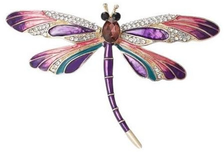 Brosche, Schmuck, Insekt, Libelle, violett, aus Edelstahl.