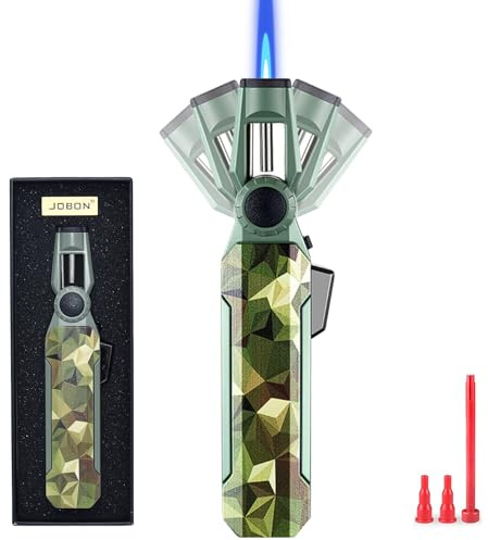DOUBFIVSY Butane Torch Lighter with Safety Lock, 100° Rotatable Windproof Adjustable Flame Refillable Kitchen Cooking Butane Torch for Baking Creme Brulee BBQ, Gas is Not Included (Camouflage)