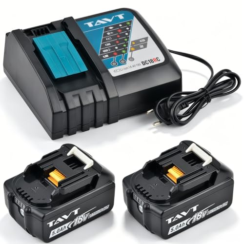 TAVT 2Pcs 18V 5.0Ah BL1850 Batería y Cargador DC18RC para Makita18V Batería BL1840 BL1860 BL1820 BL1830 BL1850B