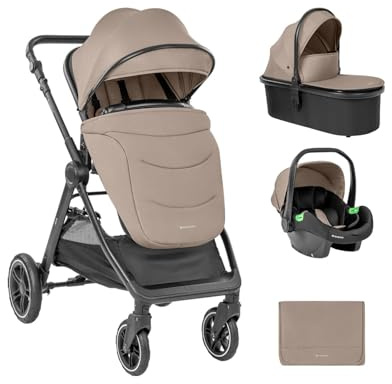 Kikka boo passeggino combinato Ava 3 in 1 navicella ovetto, ruote in gomma borsa, colorazione:beige