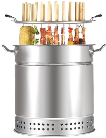 Portable Vertical Charcoal Smoker Grill Smokeless Hanging Stove Stainless Steel Barrel Split Oven with 360° Roasting(Small)