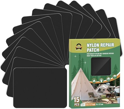Nylon Selbstklebende Patches, OAZ 15 Stück 9x12cm Selbstklebender Wasserdichte Reparatur Patch, Nylon Flicken Selbstklebend Schwarz, für Zelte, Daunenjacke, Schlafsack, Tasche