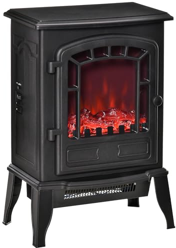 HOMCOM Elektrokamin Elektrischer Kamin mit Heizung, LED-Flammeneffekt, 2000 W Standkamin mit Überhitzungsschutz für Wohnzimmer, Schlafzimmer, Schwarz