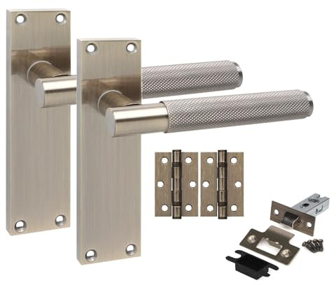 Golden Grace T-Bar Knurled Latch Door Handle, Antique Brass, 1 Set