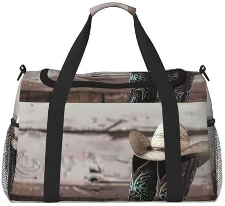 Reisetasche mit Cowboyhut und Stiefeln, wasserabweisend, kompakt, für Sport, Fitnessstudio und Wochenende, für Damen und Herren