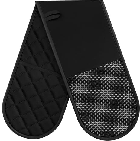 Oven Gloves Heat Resistant, Oven Mitts Withstand 500℉,Anti-Slip Silicone Oven Glove,Double Black Oven Gloves for Kitchen Cooking,Dessert Making,BBQ