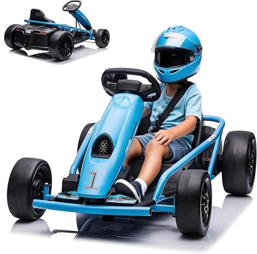 Euker Elektrisches Kinder Rennauto 24V 150W x 2, 6-18 km/h E-Auto Kinder mit Kupplungsfahrt Drift Modus, Verstellbarer Sitz, 60 Minuten Laufzeit, Softstart, MP3 Music für Kinder ab 6-12 Jahre, Blau