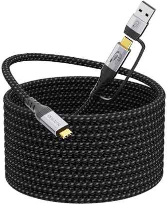 HOTUTUKI Câble USB C long 5m 2-en-1 Multifonctionnel, USB A vers Type C USB 3.2 Gen 2x2 20Gbps, Vidéo UHD 4K@60 Hz, Charge Rapide PD 3.0 5A 100W, Compatible Thunderbolt 3/4