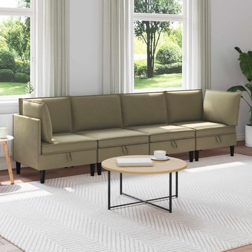 sephironlbb Vardagsrumsuppsättning 4-delad kaki-tyg hörnsoffa med sovfunktion och sänglåda, stoppningsset av polyester med ottoman, relaxfunktion, fjäderkärna