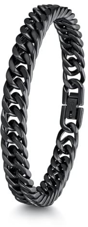 ChainsHouse Armband Edelstahl Panzerarmband für herren Männer Panzer Armband Silber/Schwarz/Gold Hip pop Armskette mit Geschenkebox für Valentinstag Geburtstag Breite 8/12/17MM, Länge 19/21/23CM