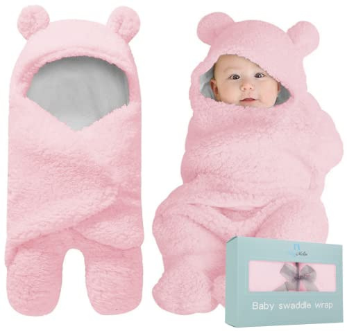 BlueMello Baby Swaddle Blanket | Ultra-Soft Plush Essential for Infants 0-6 Months | Receiving Swaddling Wrap Pink | Ideal Newborn Registry and Toddler Boy Accessories | Perfect Baby Girl Shower Gift