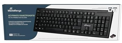 MediaRange Teclado inalámbrico inalámbrico con 105 Teclas, disposición QWERTY (GR), Juego de Teclado para PC con Receptor Nano USB 2.0 inalámbrico, Ancho de emisión de 10 m, Resistente a Salpicaduras
