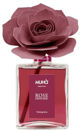 MUHA' | Duftdiffusor für Räume Rosa Diffuser, Duft Acqua e Sale, Raumduftdiffusor mit Rose aus Birkenholz, 200 ml Format.