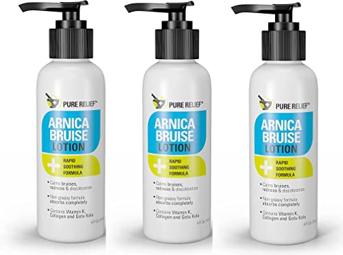 Pure Relief Arnica Bruise Relief Lotion for Bruising, Swelling, & Discoloration On Skin, Natural Skin Care Arnica Bruise Homeopathic Topical Bruise Cream W/Aloe Vera & Collagen, 4 Fl Oz (Pack of 3)