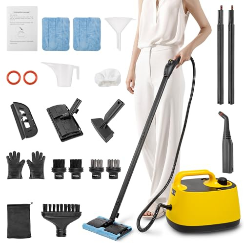 WICHEMI Steam Cleaner with Extension Pole, 51 oz, Steam Cleaner for Home, Adjustable Steam Pressure, 26 Accessories, Handheld Steam Cleaner for Walls, Gaps, Hard Floors, and Tiles