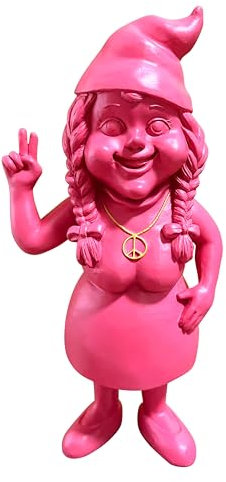 SEWAS Gartenzwerg - Zwergenfrau - Gartenzwergin - handbemalt und wetterfest - hochwertiges Kunstharz - moderner Zwerg - lustiger Garden GNOME - Dwarf Geschenk - Dekofigur - Rosa/Gold