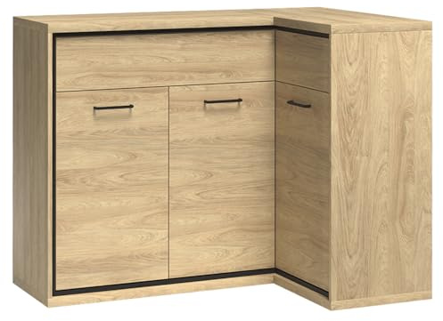 Lomadox Eckkommode Sideboard Eckschrank Kommode Wohnzimmerschrank Anrichte Aufbewahrunsschrank Links in braun in Eiche