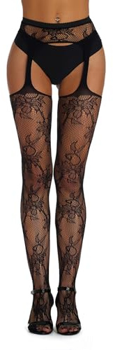 sunshinelady Women's Suspender Fishnet Lace Garter Tights Stockings Black