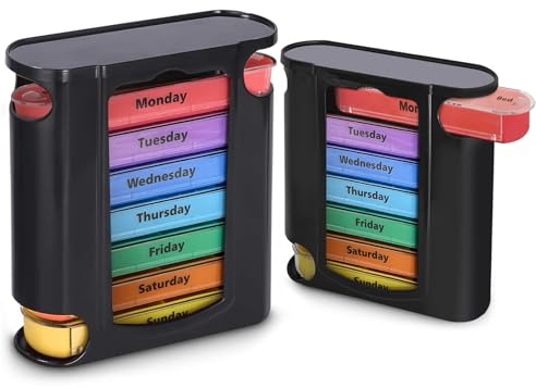 2 Stück Medikamentenbox, Tablettenbox 7 Tage 4 Fächer, Dispenser Medikamente, Medikamentenbox 7 Tage, Medikamenten Organizer, Tablettenspender Es Gibt Fächer für Morgens, Mittags, Abends und Nachts