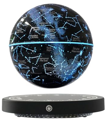 WUPYI Levitating Globe Magnetic Floating Globe Night Light Constellation Ball with LED Light Display Cool Tech Children Educational Gift Home Office Desk Decor (Black-Clock Base)