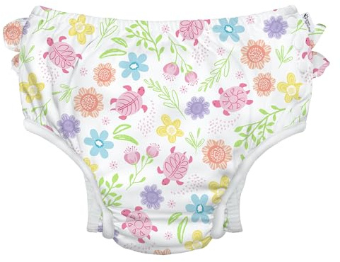 green sprouts Baby Toddler Eco Ruffle Snap Swim Diaper - White Turtle Floral - 18mo
