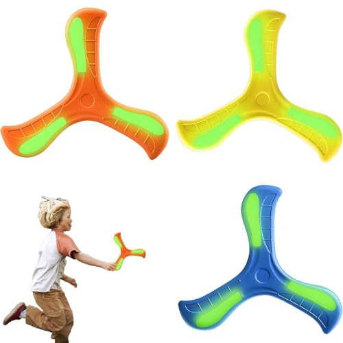 3PCS Boomerang Glow in The Dark Boomerang Easy-To-Throw Booma Oomerang Toy Set in Orange Yellow Blue for Outdoor Outing Beach Toys