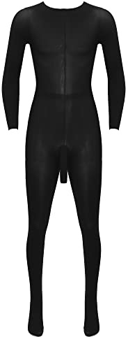 Chaoyinn Uomo Erotico String Body Trasparente Con Fodera Per Pene Completo Tutina Collant Calze Elastiche Canottiera Maniche Lunghe Nero Taglia unica