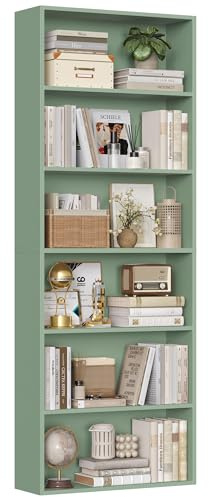 FirFurd Libreria scaffale per Soggiorno, Libreria a 6 Ripiani,Scaffale Portaoggetti Porta Libri in Legno,Mobiletto Multiuso per Cucina, Ufficio, Studio 60x23,5x180cm (Verde)