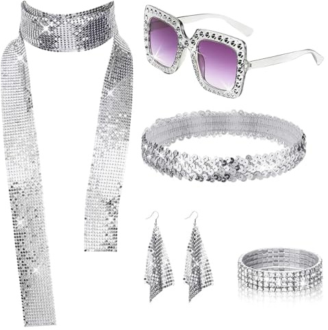 HuaMuDM Disco Outfit Damen Accessoires,70er 80er Kostüm Zubehör Accessoires,Glitzer Outfit,Disco Party,Karneval,Partytanz,Karneval