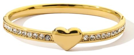 NICANDRA Bracciale Rigido Donna Oro - Gioiello in Acciaio Inossidabile con Cuore Centrale e Zirconi Incastonati - Leggero, Resistente e Ipoallergenico - Idea Regalo