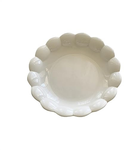DTACBNEUZ deep Plate Petal Edge Plate Underglaze Ceramic Porcelain Dinner Dessert Flatware 8 Inch Vintage Embossed Openwork(1)