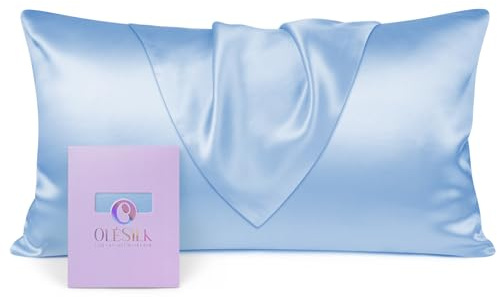 OLESILK Seide Kissenbezug Kissenhülle Haar- und Hautpflege mit Verstcktem Reißverschluss 19 Momme 1 Stück Hellblau 40x80cm
