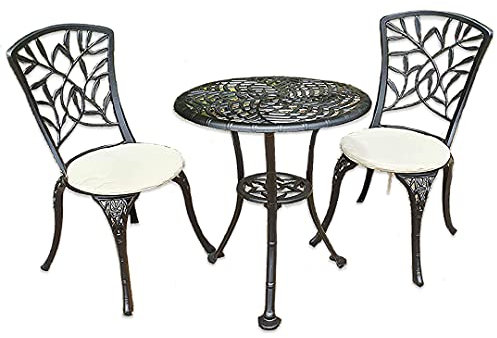 Signature Homes and Gardens SH&G Hembury 2 Seat Bistro Set | 3 Piece Round Table & Chairs | Black Aluminium with Cream Cushions | Indoor & Outdoor