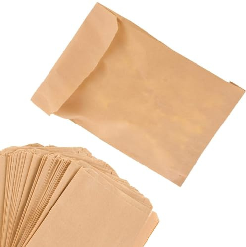 Paper Sandwich Bags Kraft Brown (200 Pack), Commercially Compostable Food Grade Unbleached Kraft Paper for Bakery, Cookies, Treats, Snacks, Sandwiches