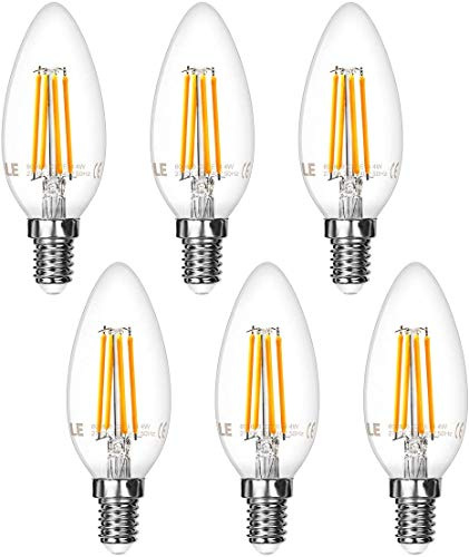 LE E14 LED Filament Lampe, 4W 400 Lumen Kerzenlampe, ersetzt 40W Glühlampe, 2700 Kelvin Warmweiß Vintage Glühbirne, 6er Pack | Glühbirne E14, ersetzt 40W Birne, 2700 Kelvin Warmweiß Vintage Glühlampe, 6er Pack, 300° Leuchtmittel, Kerzenleuchten