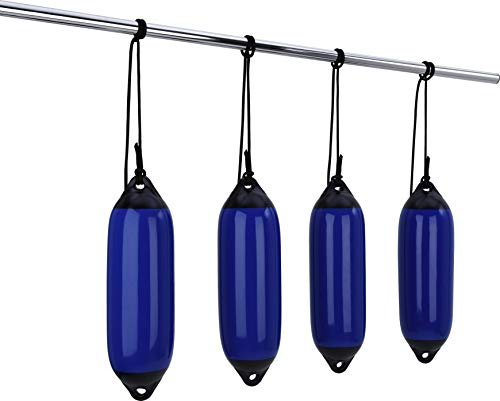 Seilflechter - Bootsfender Set blau mit 4 Aufblasbaren Fendern & 4 Fenderleinen, Maße: 120-210 mm x 450-620 mm, Fenderset