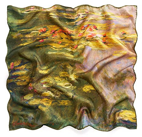 Prettystern 53cm Twill schwere Seide Bandana Nickituch Halstuch Monet gelb-grün Wasserlilien Seerosen P480