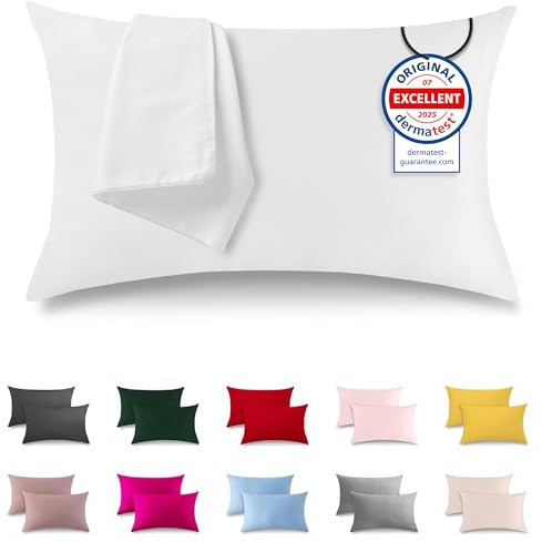 ATsense 2er Set Kissenbezug 40x80 cm - 100% Baumwolle, Weiß Kopfkissenbezug Weich und Hypoallergen, ÖkoTex Zertifiziert, Kissenhülle mit Reißverschluss für Allergiker Geeignet