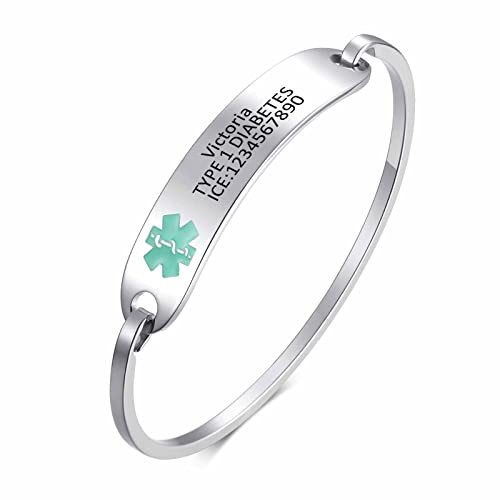 XUANPAI Personalisierte Kundenspezifische Edelstahl Öffnen Armreif Rose Gold Emergency Medical Alert ID Tag Armband Armband