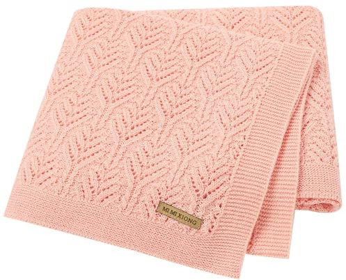 LAWKUL Baby Blanket Cellular Knitted 100% Cotton Soft Blankets for Newborn Boy Girls Toddler 100x80cm Light Pink