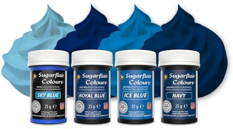 Sugarflair Blue Food Colouring Paste Set 4x 25g - Concentrated Paste Food Dye for Cake Decorating, Fondant, Buttercream, Cake Batter and More - Vegan, Kosher, Bake-Stable