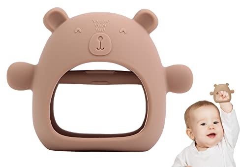 Bear Mitten Baby Teether, Anti-Drop Teething Toy for Babies 3+ Months, Silicone Teether for Baby Teething Relief, Infant Toy for Sucking Needs, BPA Free(Brown)