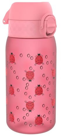 ion8 Botella de Agua para Niños, 350ml, a Prueba de Fugas, Fácil de Abrir, Cerradura Segura, Apta para Lavavajillas, Sin BPA, Asa de Transporte, Fácil de Limpiar, Neutro en Carbono, Diseño Mariquita